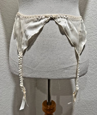 Vtg Jezebel Victoria's Secret Garter NWT Liquid Satin and Sheer Chiffon Cream M