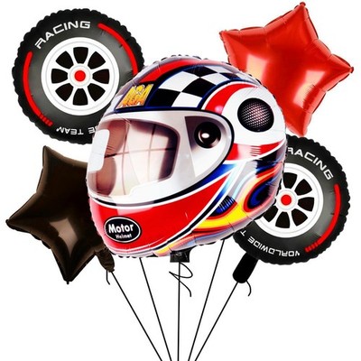 5 Pcs Helmet Tire Balloons Race Car Wheels Birthday Party Supplies Boys Bike ...