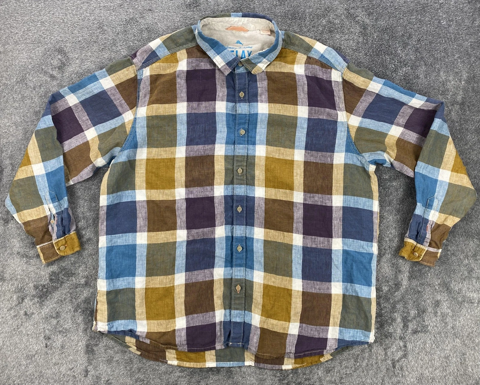 Tommy Bahama Shirt Mens 3XL Multicolor Plaid Linen Button Down Long Sleeve Relax