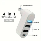 4 In 1 USB 3.0 180 Degree Rotation Hub Multi Port Type-C USB Splitter Hub Power