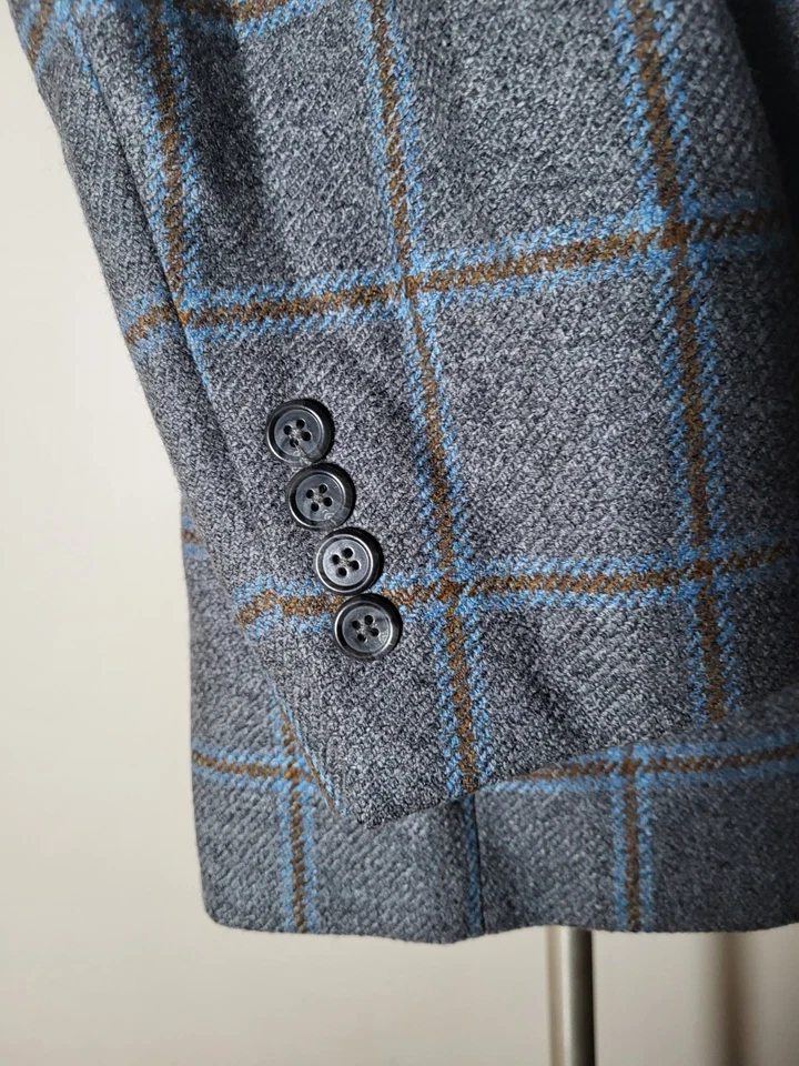 44R Austin Reed Gray Blue Orange Check Flannel Tweed Jacket Blazer Sport Coat - Image 4 of 4