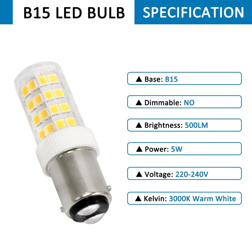 5W LED Ampoule Machine à Coudre B15d, 220-240V, 500LM Blanc Chaud 3000K - Photo 3/4
