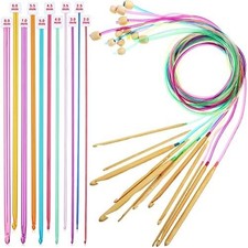 23 Pieces Tunisian Crochet Hooks Set 3-10 mm Cable Bamboo Knitting Needle wit...