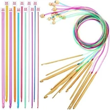 23 Pieces Tunisian Crochet Hooks Set 3-10 mm Cable Bamboo Knitting Needle wit...