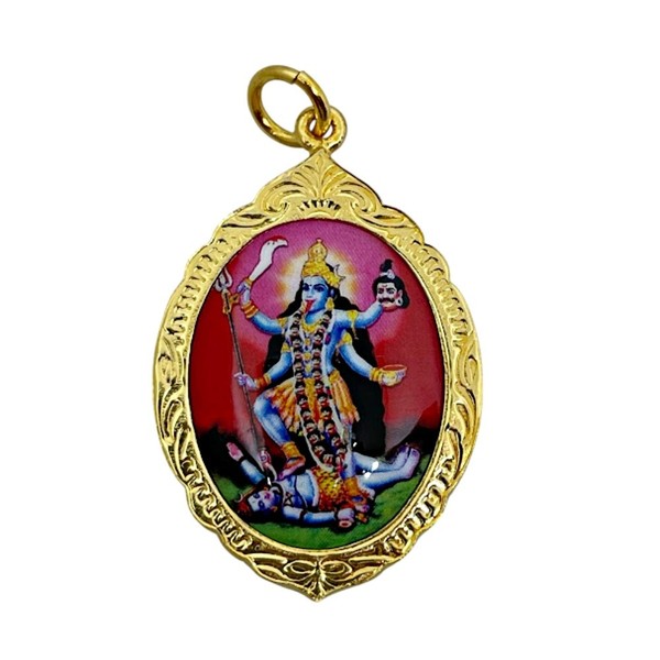 Alternate view of Kali Goddess Pendant Gold Plated Frame Hindu Amulet Spiritual Jewelry #10