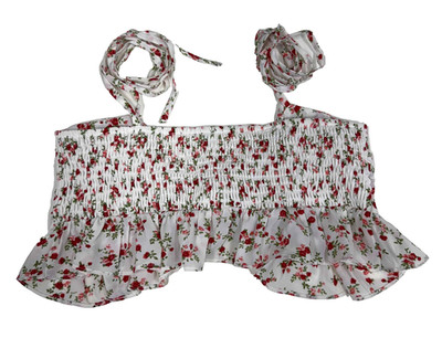 Emory Park White Cropped Red Floral Tank Top Ruffle Hem Women's Size S