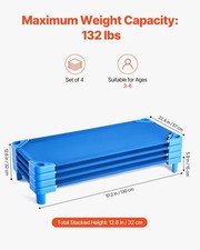 For Stackable Kiddie Cot, Pack of 4, Portable Toddler Nap Cots, Standard Size