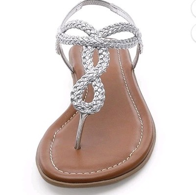CentroPoint Women's Braided T-strap Thong Slip On Flat Sandals, Silver PU Size 6