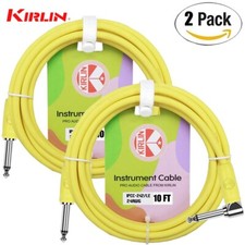 2-PACK Kirlin 10FT 1/4" Straight to Right Angle Guitar Cable Lemon Yellow