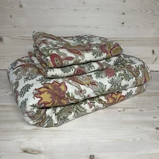 Noble Excellence Bed Set Queen Cotton Linen Ivory Red Paisley Comforter Shams