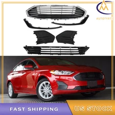 Horizontal Billet Style For 2019-2020 Ford Fusion Front Upper&Lower Grill Chrome