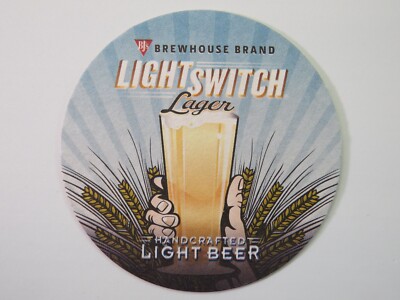 Beer Brewery COASTER: BJs Brewhouse Brand Lightswitch Handcrafted Lager ~ Grains