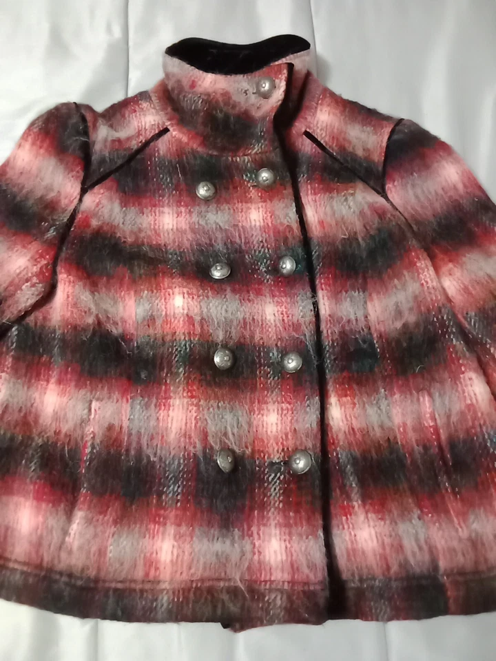 Chaqueta de Lana Free People Roja a Cuadros Militar Negro Terciopelo Borde Doble Pecho M Foto 2 de 4