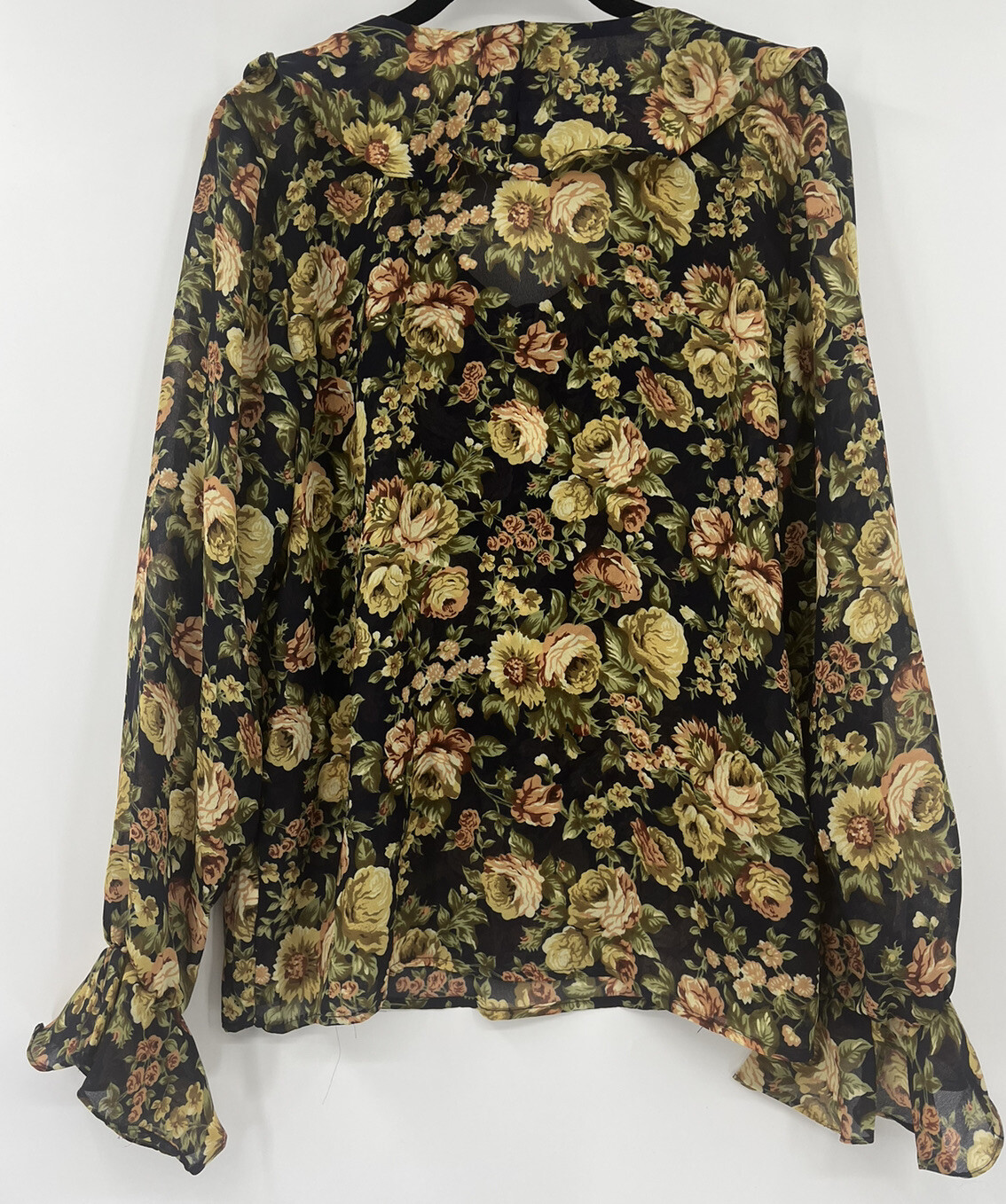 Vintage Sostanza Y2K Navy Floral Ruffled Popover Blouse Size Medium Flowy