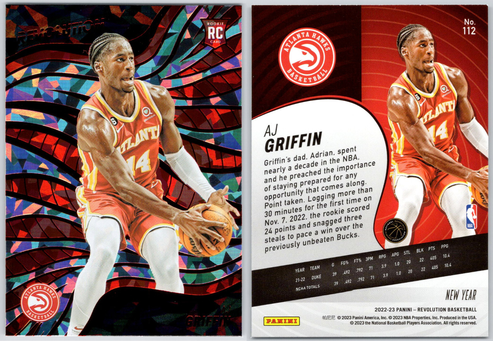 2022-23 Panini Revolution Chinese New Year #112 AJ Griffin RC Rookie ATL Hawks