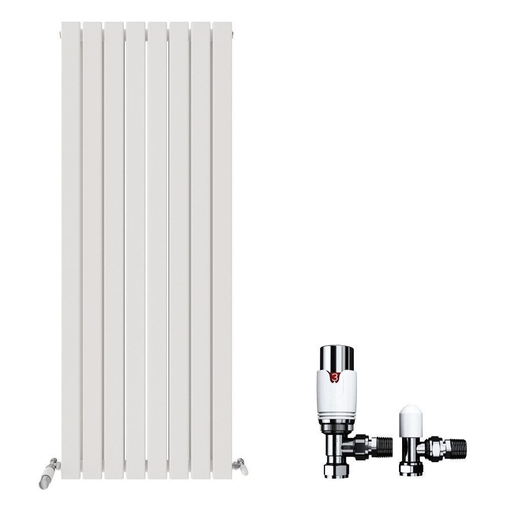 Radiator Vertical Flat Double Panel Angled Valve White Heater 1600 x 608mm