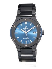 Hublot Ceramic Titanium Mens Watch 45mm Classic Fusion Sunburst Blue Dial B&P