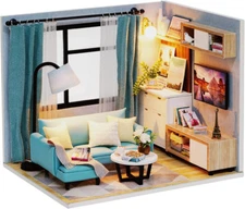 1:24 Scale Dollhouse Miniature with Furniture, DIY Dollhouse Kit plus Dust Proof