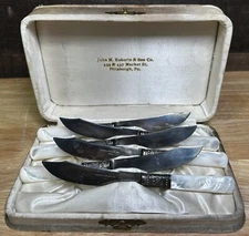 Vintage Meriden Cutlery Set Of 6 Silverplate Mother Of Pearl Knives