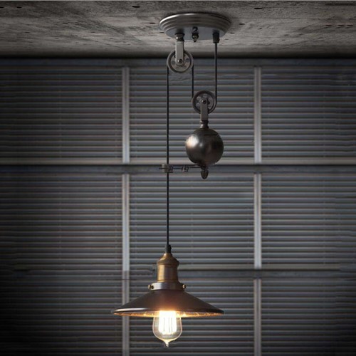 Vintage Edison Industrial Pulley Pendant Light Adjustable Wire Retractable Lamp - Picture 2 of 5