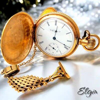 Vintage Elgin 14k Elgin Pocket Watch With Chain Pocket Watch Gold