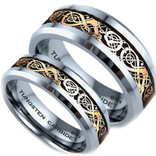 His And Hers Tungsten Celtic Dragon Inlay Matching wedding Ring Set ✅ UK SELLER
