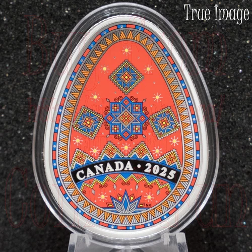 2025 Canada Ukrainian Pysanka Писанка $20 Silver Coloured Egg-Shaped Coin