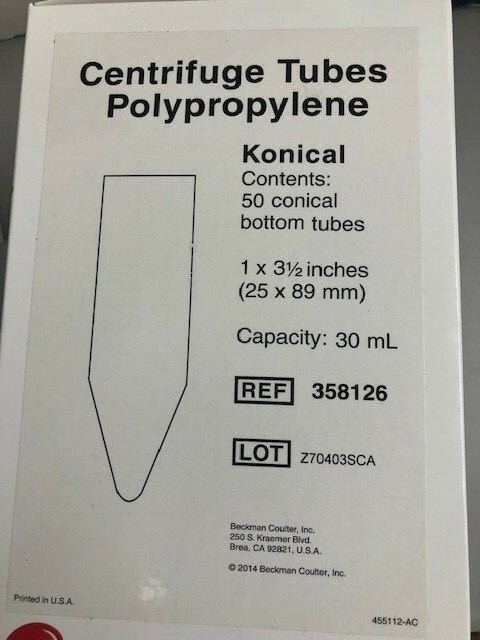BeckMan Coulter Centrifuge tubes, polyproplyene, 25x89mm,50/pk