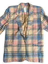 VINTAGE CHEROKEE WOMENS MULTI COLOR PLAID BLAZER COAT SIZE MEDIUM MADE IN USA