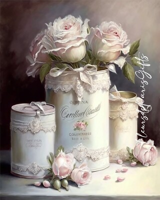 Decoupage Rice Paper, A4 Shabby Chic Vintage Tin Cans Roses Decoupage Paper