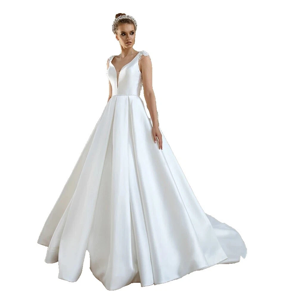 Vestidos de boda de Satén con cuentas de Manga Casquillo