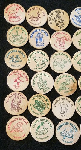 48 piece set of Endangered Wildlife wooden nickels all different ♡ nice set ☆ - Picture 2 of 8