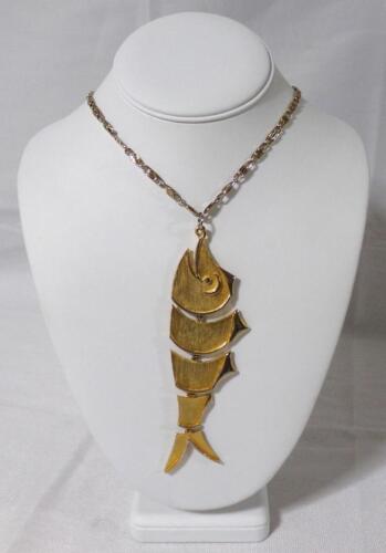 Retro Boho Articulated 1960s Fish Necklace - Picture 1 of 5