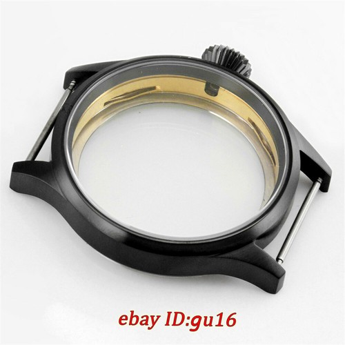 43mm Cristal Zafiro Negro PVD Estuche Reloj Ajustado ETA 6497/6498, ST36 Movimiento P214 - Imagen 2 de 4
