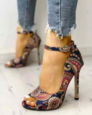 Damen Sandalen bequemer Absatz 12 cm mehrfarbig Kunstleder bequem CZ057