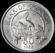 Uganda 50 Cents 1966 Grey Crowned Crane Coin WCA 9729