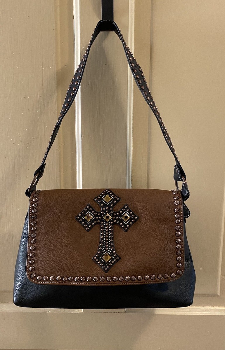 Blazin Roxx Faux Leather Large Rhinestone Cross Handbag Over