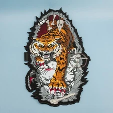 Large Tiger Patch, Angry Wild Animal with Skulls and Bones. Embroidered Iron On