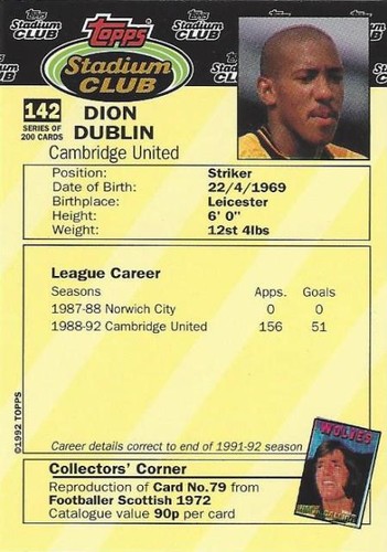1992-93 Topps Stadium Club Premium Quality Cards English Footballers (141-160) - Picture 16 of 52