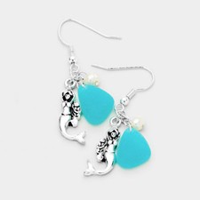 Beach Life Mermaid Glass Dangle Fashion Earrings
