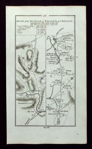 IRLANDA, TRALEE, CASTLEISLAND, DINGLE, hoja de ruta antigua, Taylor & Skinner, 1783 - Imagen 1 de 4