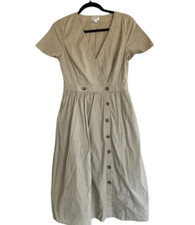 New Beautiful J. CREW Ladies Button Front Waisted Poplin  Beige Dress Size 2