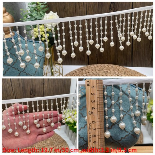 DIY Faux Pearl Beaded Edging Tassel Trim Fringe Clothes Curtain Sewing Craft Sew - Picture 3 of 8