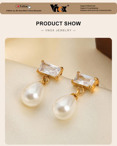 VNOX Beautiful Pearl Drop Pendent Earrings Women Girls Flower Heart Stud Earring - Picture 12 of 16