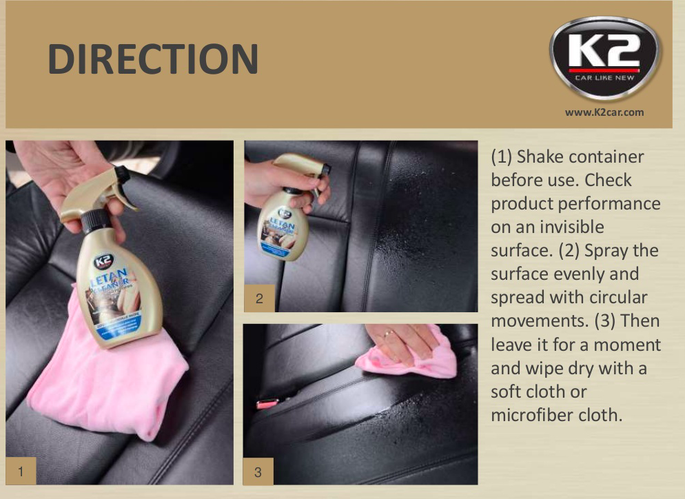 K2 LETAN Car Interior Leather Cleaner Seats Upholstery Dirt Remover