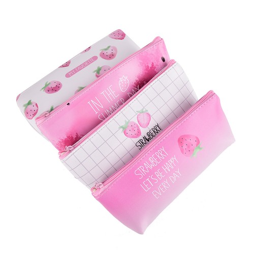 PU-Womens-Strawberry-Pencil-Case-Cosmetic-Bag-Makeup-Pouch-School-Supplies