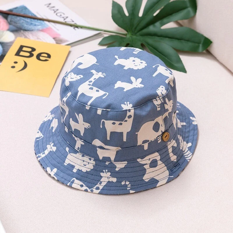 Cartoon Print Kids Boys Girls Summer Sun Protection Cap Child Cotton Bucket Hat