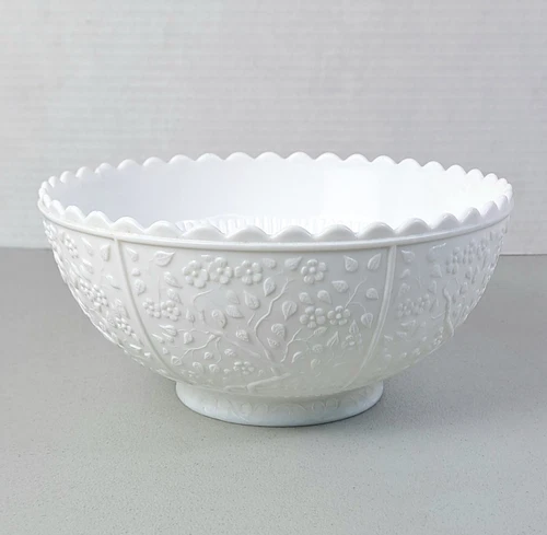 Antique 1880's Challinor & Taylor Tree Of Life EAPG Milk Glass Bonbon Bowl
