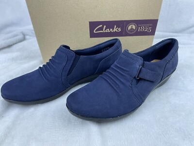 Clarks Everlay Coda Loafers Navy Marine Blue Leather Womens
