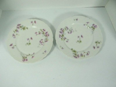 JPL Jean Pouyat Plates Set of 2 Purple Floral Limoges France 9 1/2''